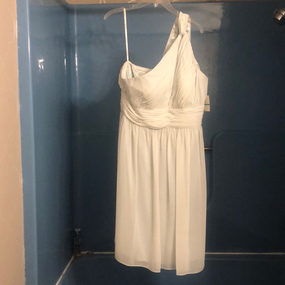 Donna Morgan one shoulder White w/a hint of mint